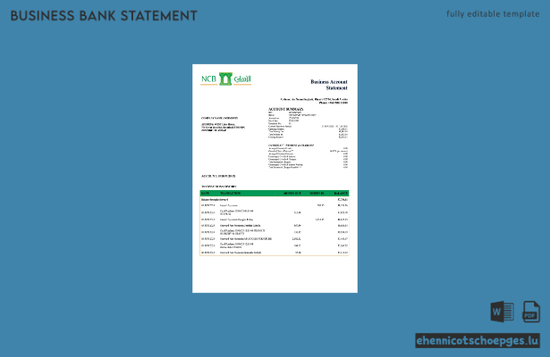 Beispiel eines Kontoauszugs der saudischen Zentralbank (NCB) als Word- und PDF-Datei (Vorschau)